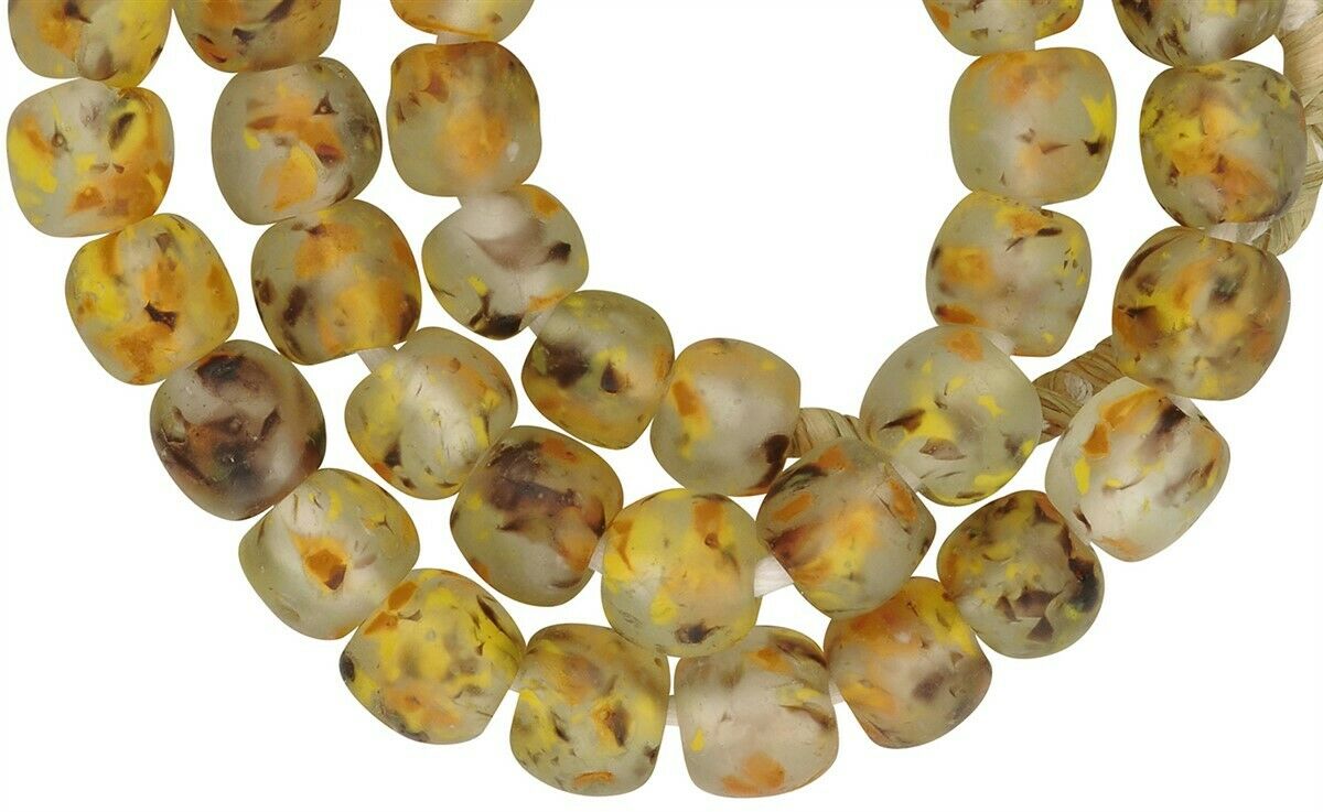 Recycled powder glass beads Krobo translucent African tumbled necklace - Tribalgh