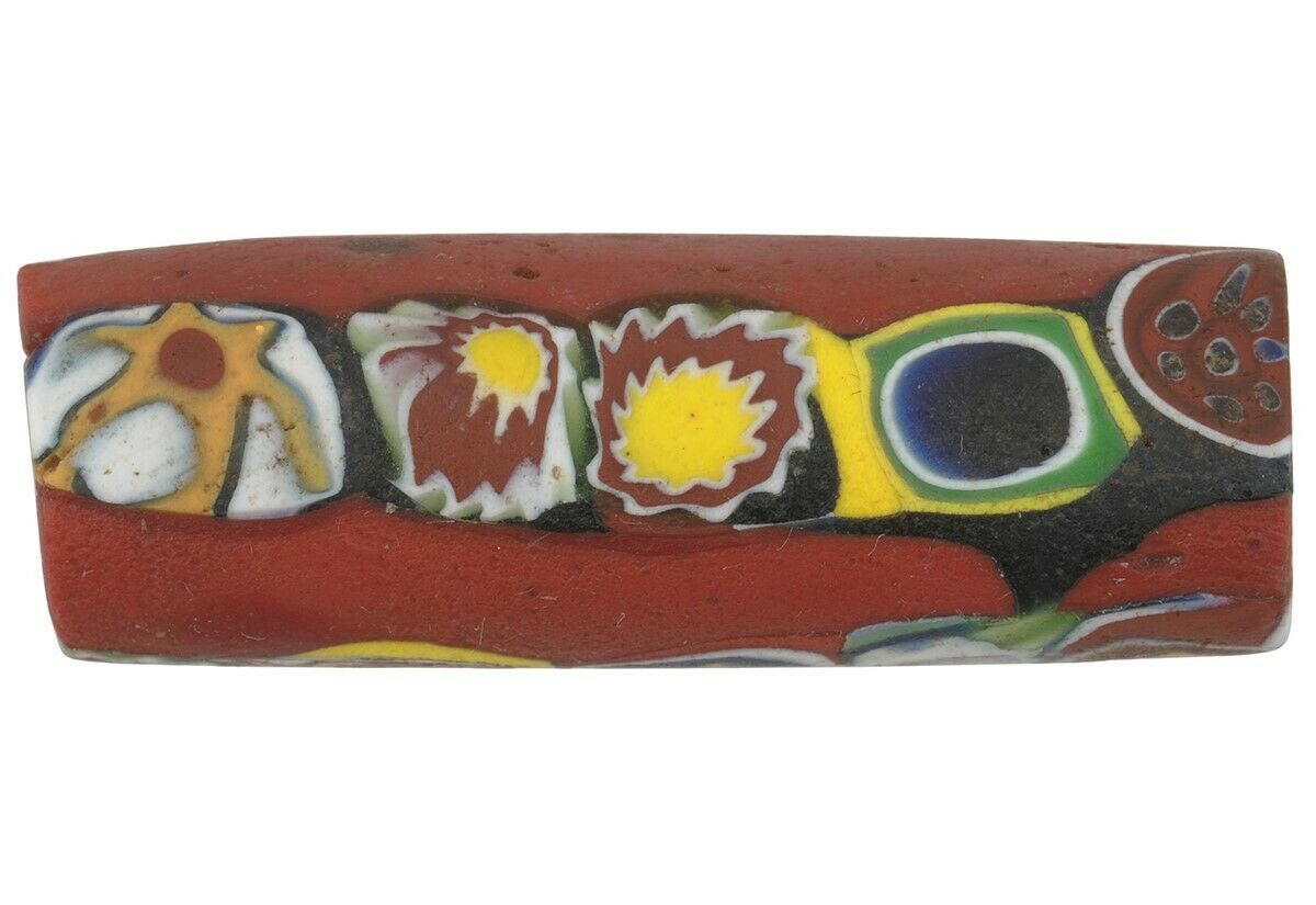 Antike Perle Millefiori venezianisches Mosaikglas rot afrikanischer Handel - Tribalgh