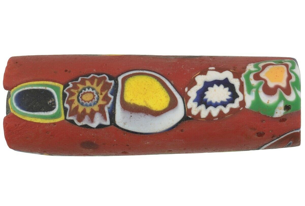 Antike Perle Millefiori venezianisches Mosaikglas rot afrikanischer Handel - Tribalgh