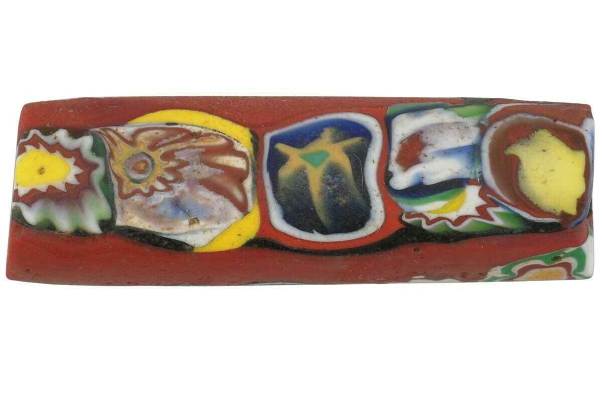 Antike Perle Millefiori venezianisches Mosaikglas rot afrikanischer Handel - Tribalgh