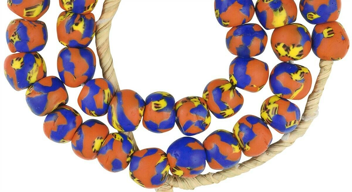 Handmade beads recycled glass Ghana tribal necklace tumbled jewelry - Tribalgh