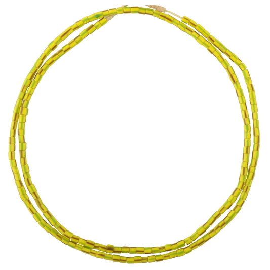 Extra-Fine 3 mm Yellow Striped Old Venetian Drawn Seed Glass Trade Bead Strand