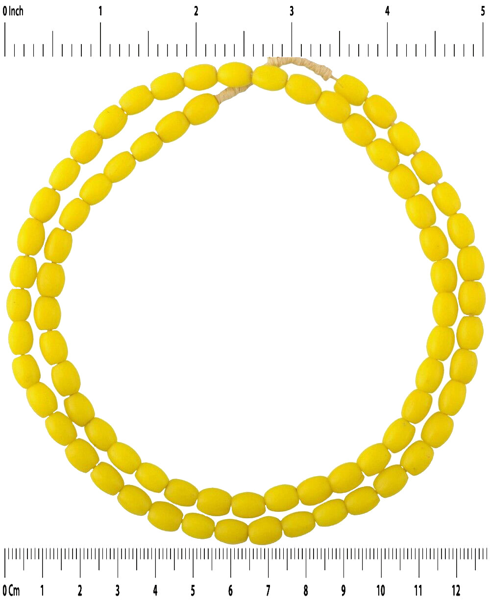 Old African Trade Beads Yellow Bohemian Czech Glass Beads Molded Oval Necklace - close-up