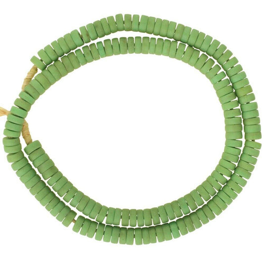 Collana di distanziatori di dischi verdi per il commercio africano di perle di vetro della Boemia antica ceca - Tribalgh
