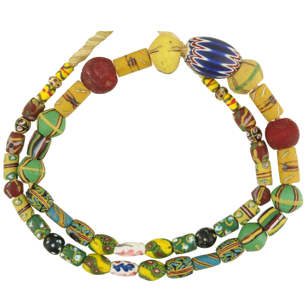 African trade antique beads Venetian glass old lampwork millefiori king chevron - Tribalgh