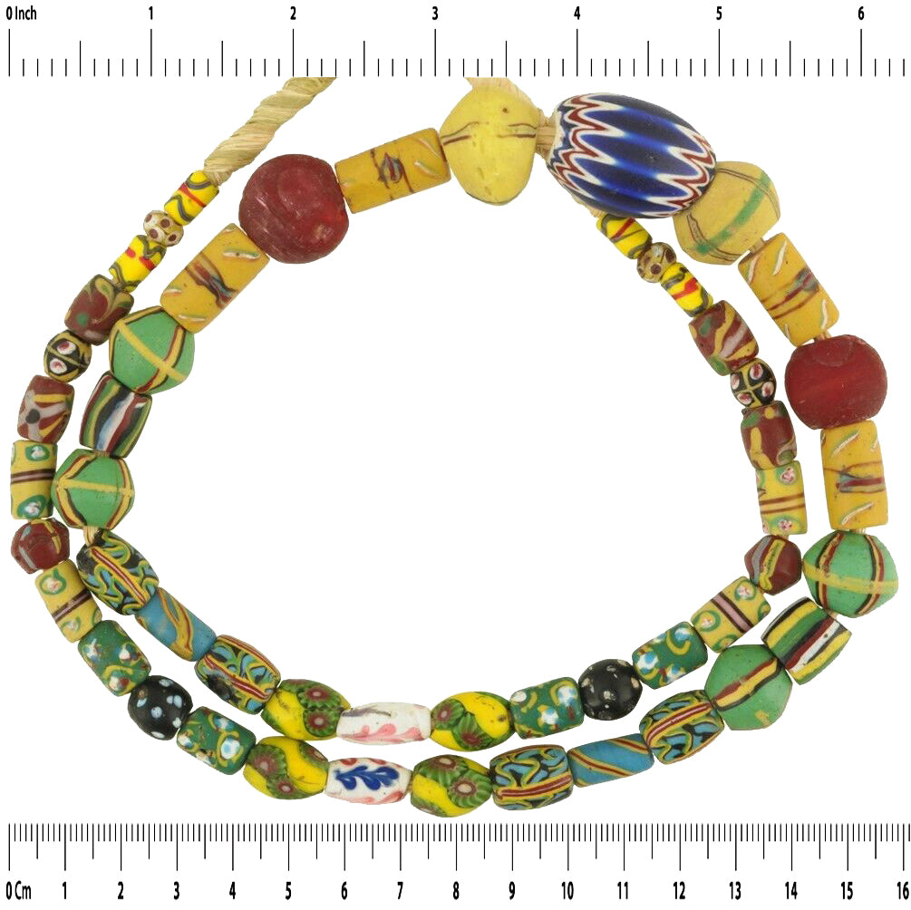 African trade antique beads Venetian glass old lampwork millefiori king chevron - Tribalgh