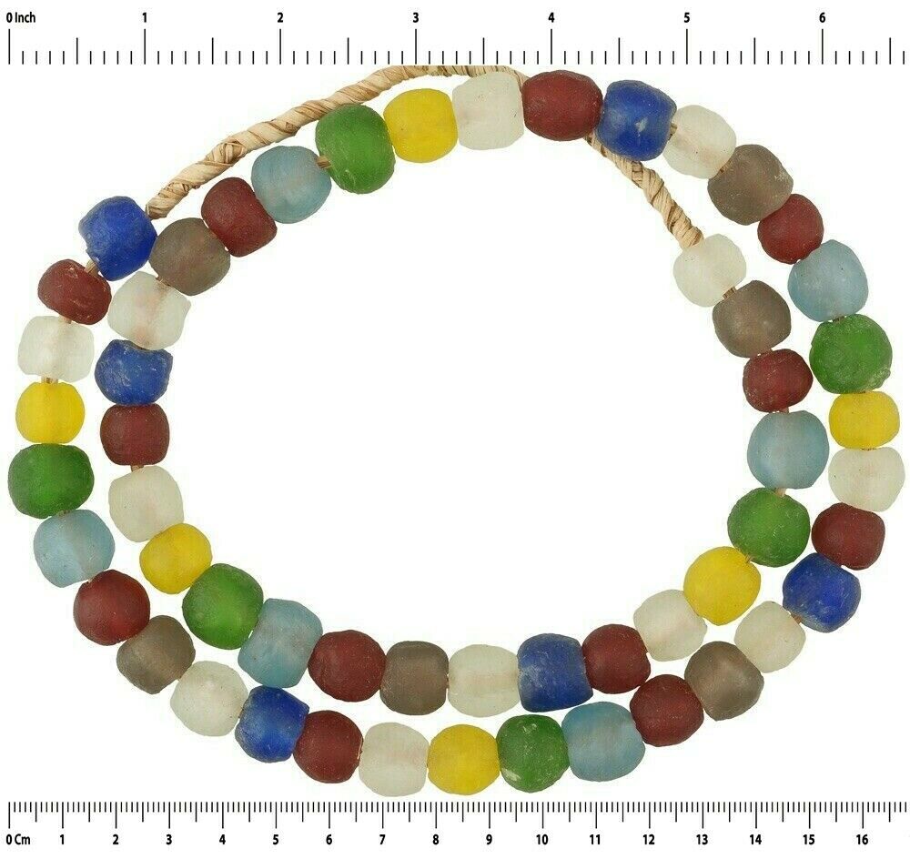 African trade beads recycled glass powder Krobo handmade translucent necklace - Tribalgh
