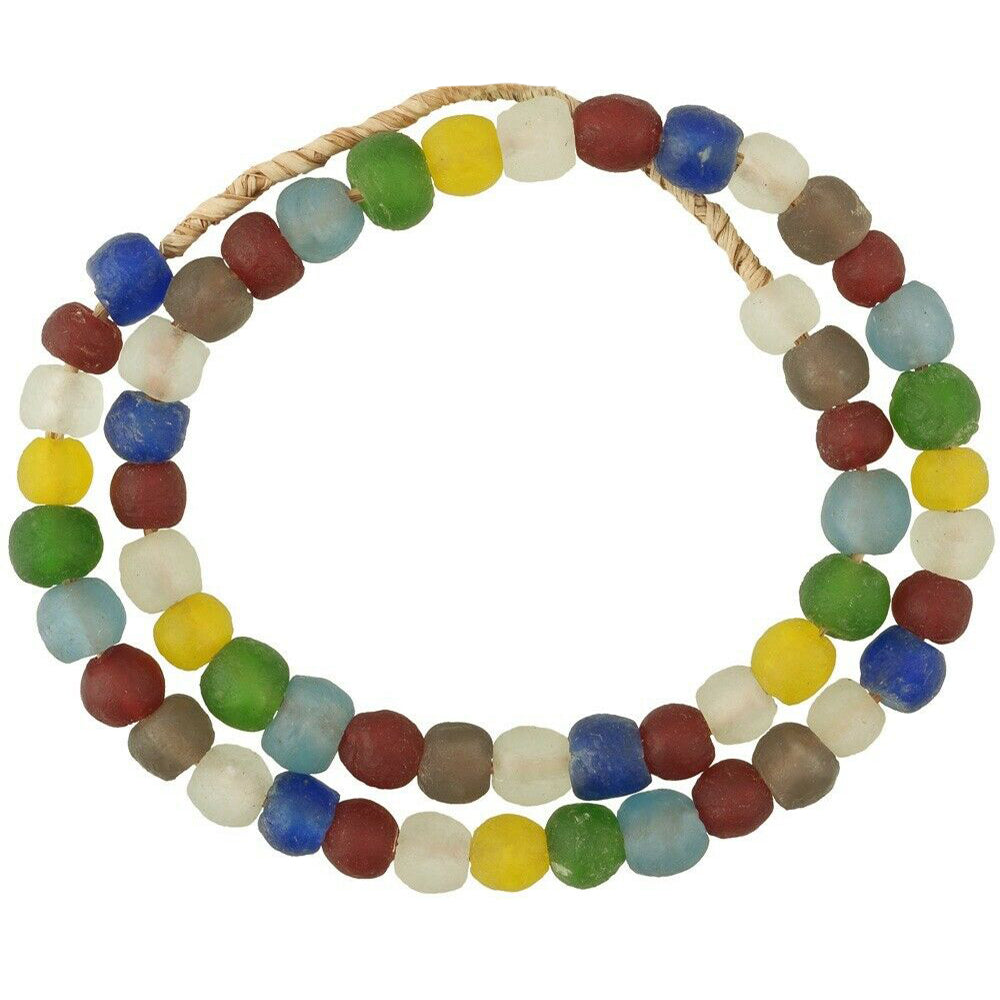 African trade beads recycled glass powder Krobo handmade translucent necklace - Tribalgh