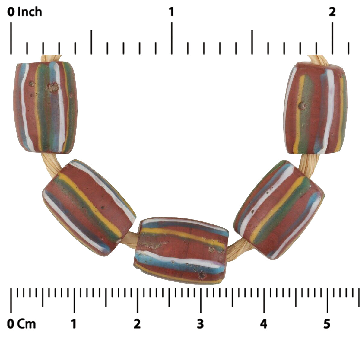 Perline di commercio africano antico vecchio mattone rigato Perline di vetro veneziano fantasia Ghana - Tribalgh