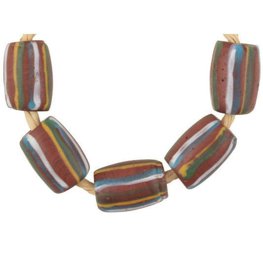 Perline di commercio africano antico vecchio mattone rigato Perline di vetro veneziano fantasia Ghana - Tribalgh