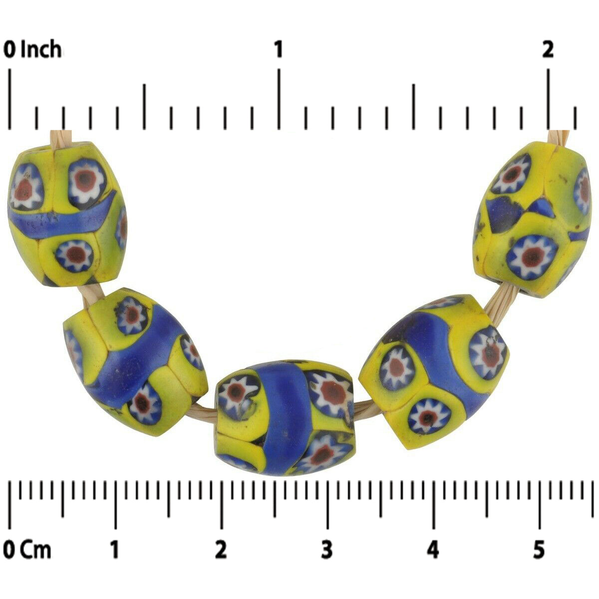 Antique African trade beads millefiori Venetian glass banded oval Murano mosaic - Tribalgh