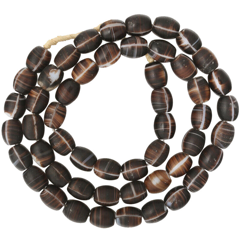 Old African trade beads molded glass Coffee Bean oval Bohemian Czech necklace - Tribalgh