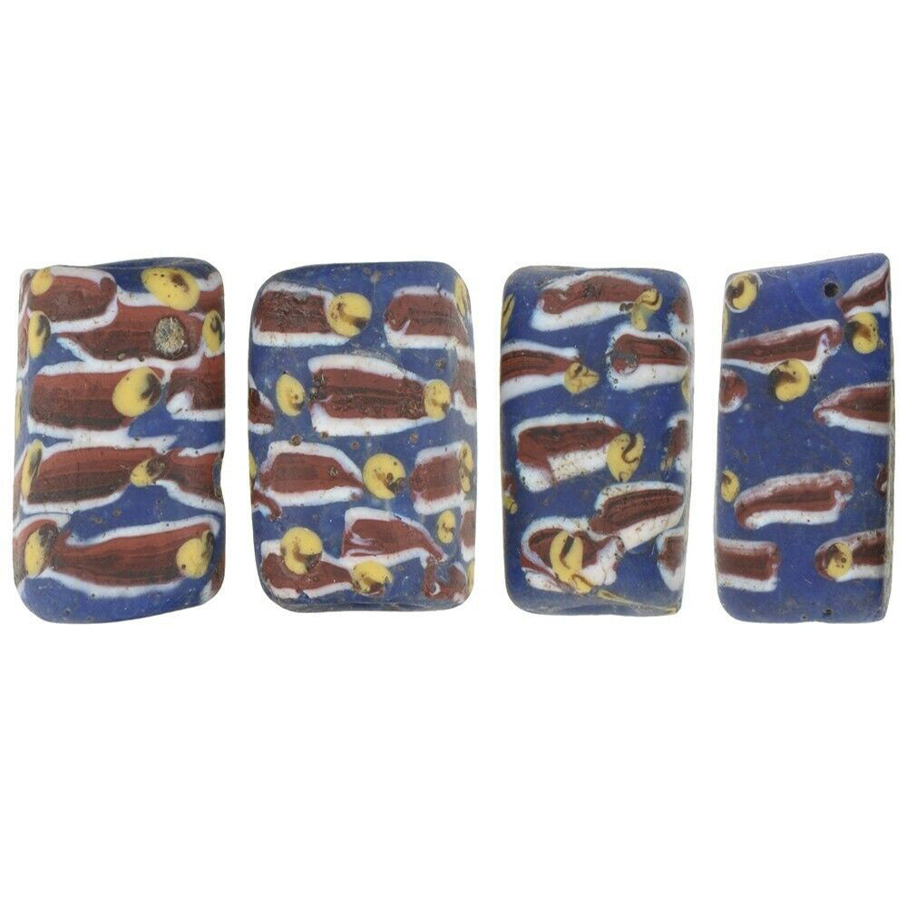 African trade beads antique Venetian glass rectangular old Fancy Ghana jewelry - Tribalgh