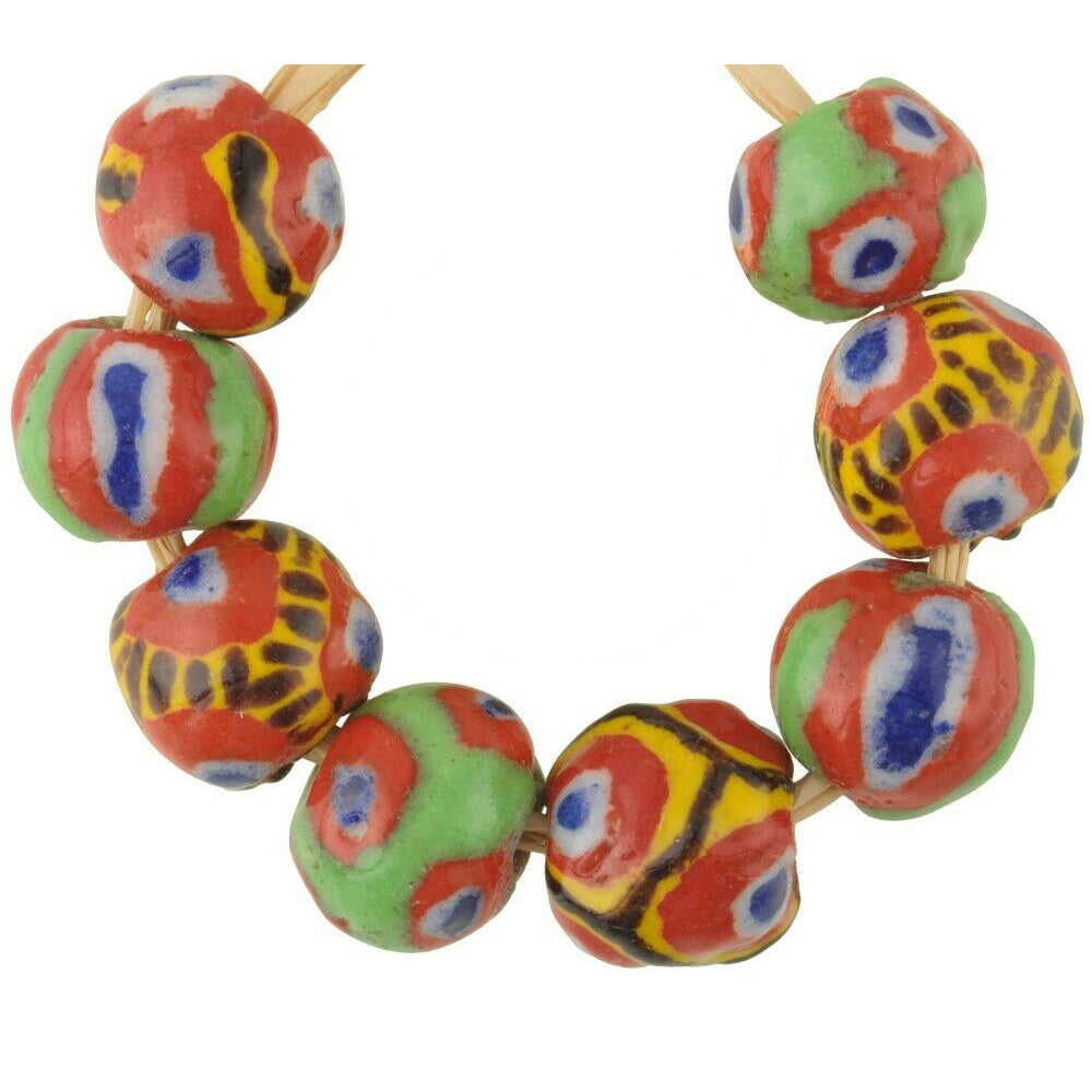 Handmade glass beads Kiffa polychrome round Mauritania African trade jewelry - Tribalgh