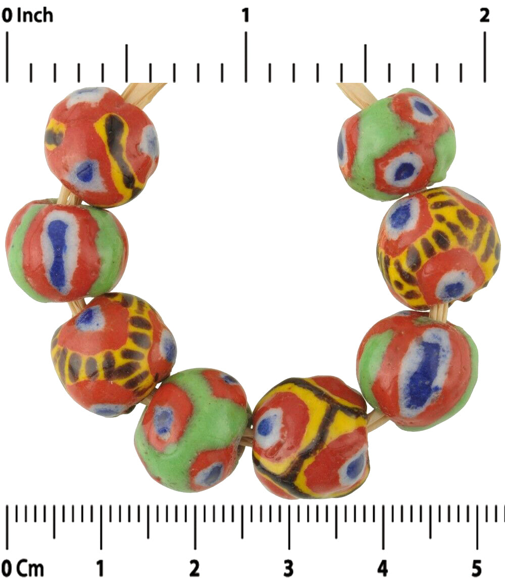 Handmade glass beads Kiffa polychrome round Mauritania African trade jewelry - Tribalgh