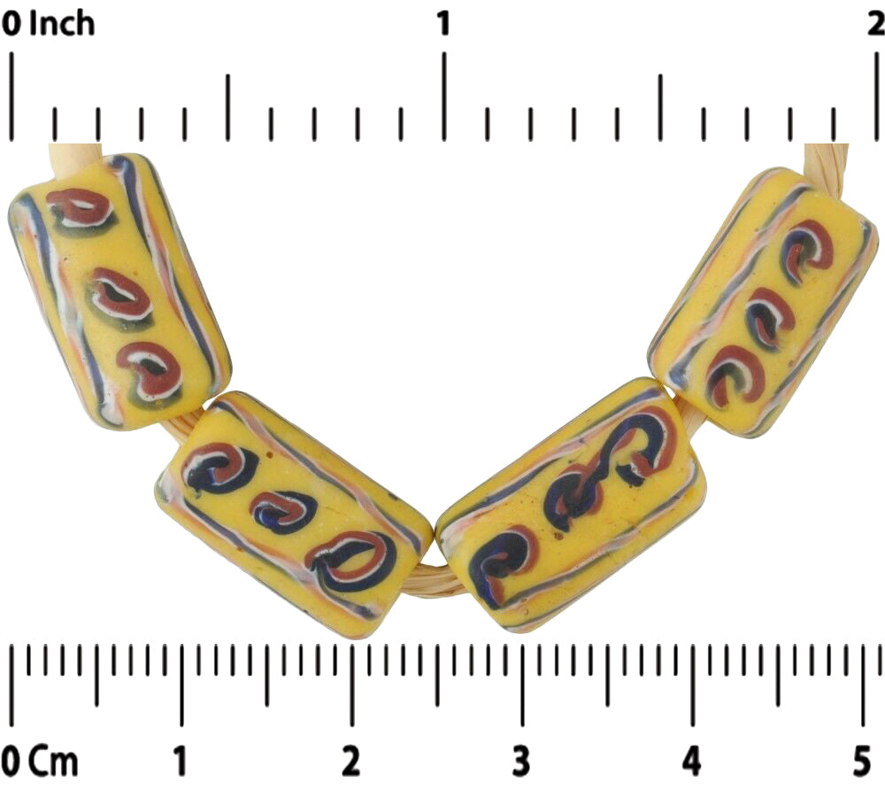 Alte afrikanische Handelsperlen antikes venezianisches Glas Lampwork gewickelt gelb Fancy Ghana - Tribalgh