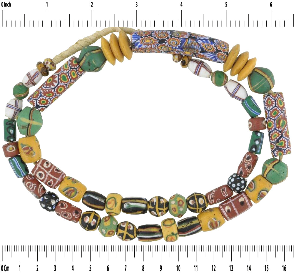 Perle del commercio africano perle di vetro veneziane antiche fantasia occhio millefiori croce francese - Tribalgh