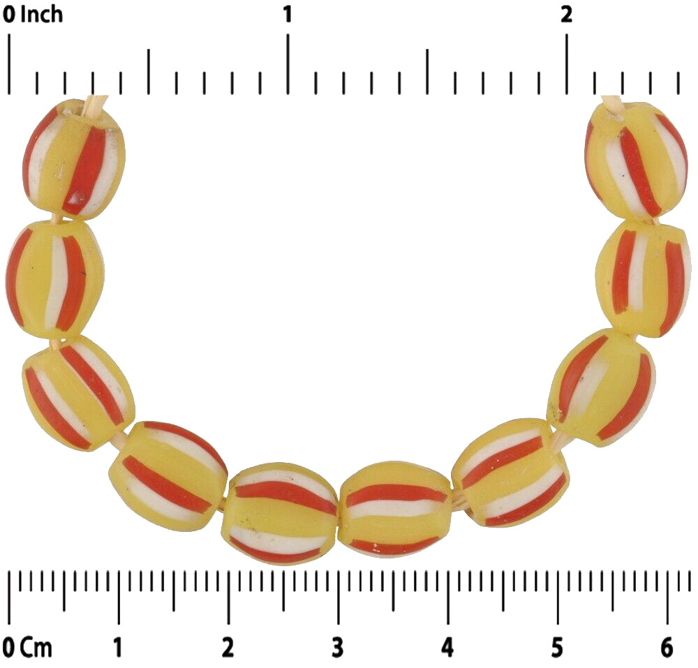 Vecchie perline di commercio africano tabulari perline di vetro veneziano a lume a strisce blu Ghana - Tribalgh
