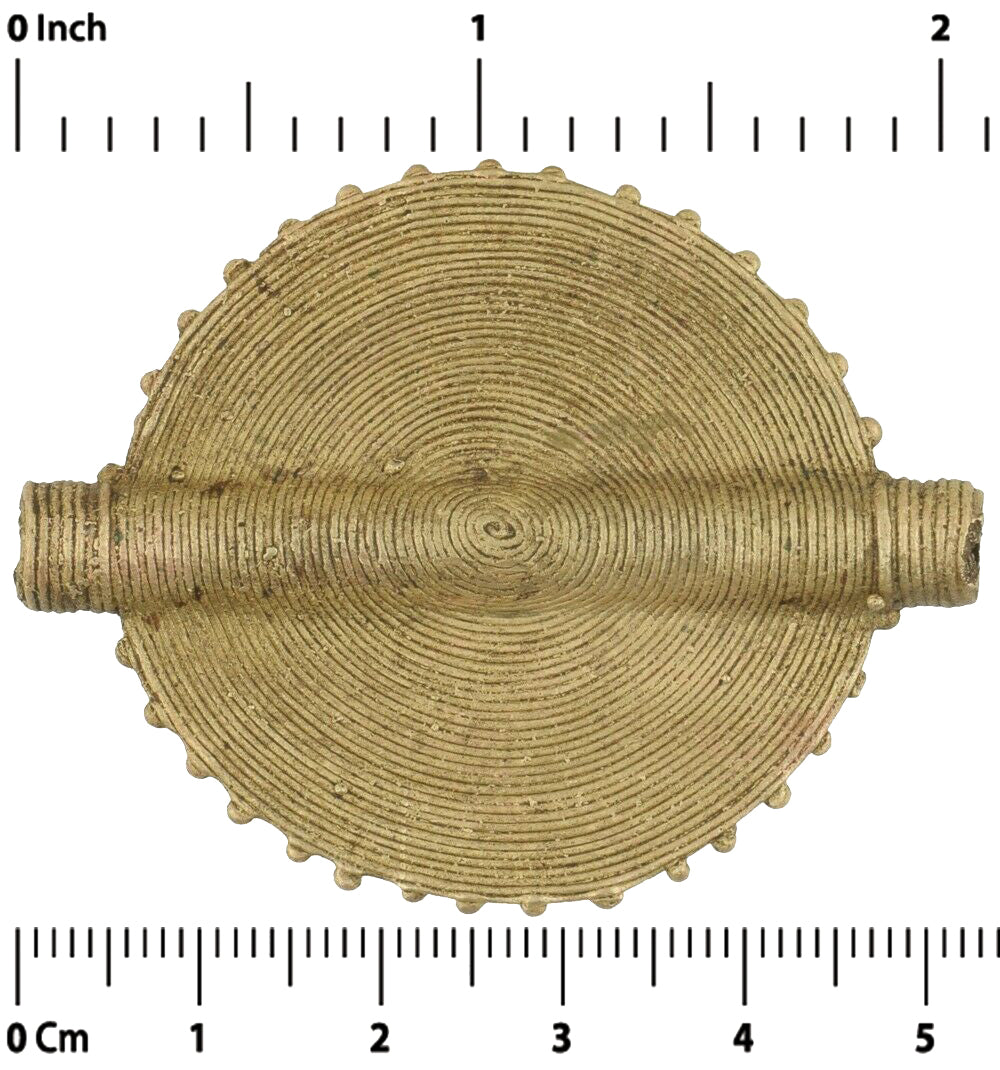 New African Brass Trade Bead Ghana Ashanti Akan Lost Wax Bronze Pendant Large - close-up