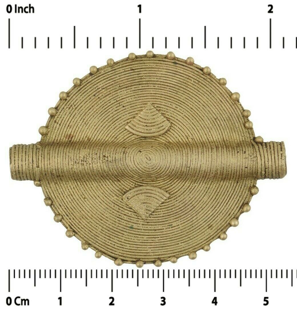 New African Brass Trade Bead Ghana Ashanti Akan Lost Wax Bronze Pendant Large - zoomed-in detail