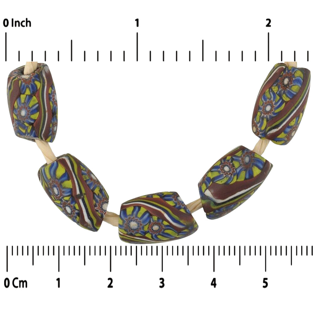 Old African glass trade bead oval Millefiori Venetian glass beads Murano mosaic - Tribalgh
