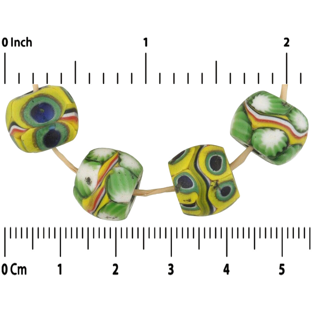 African trade beads round old Millefiori Venetian glass beads banded mosaic - Tribalgh
