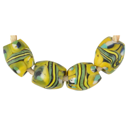 Old African trade beads oval Millefiori Venetian glass beads banded mosaic Ghana - Tribalgh
