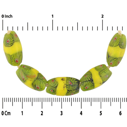 Old African Trade Beads Banded Oval Millefiori Venetian Mosaic Glass Beads Ghana - close-up