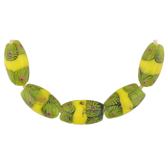 Old African trade beads banded oval millefiori Venetian mosaic glass beads Ghana - Tribalgh