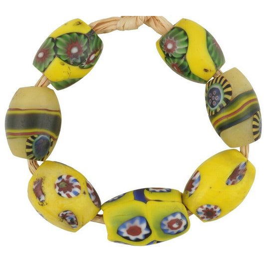 Old African glass trade beads oval Millefiori Venetian mosaic glass Ghana trade - Tribalgh
