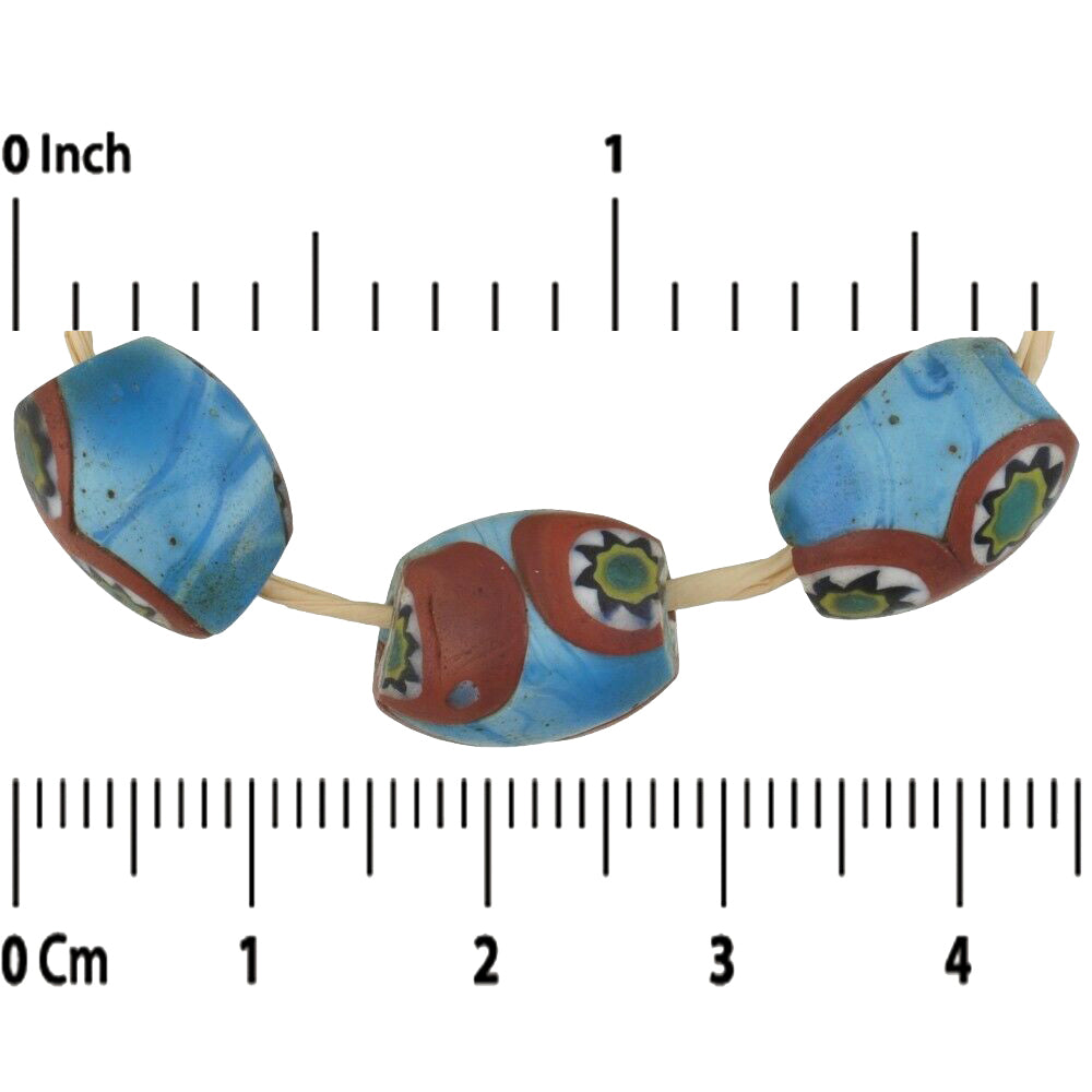 Rare African trade beads old oval Millefiori Venetian mosaic glass beads Ghana - Tribalgh