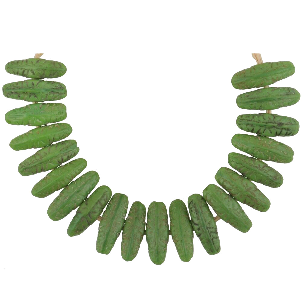 Old African Trade Beads Bohemian Czech Molded Glass Beads Green Spacers Ghana
