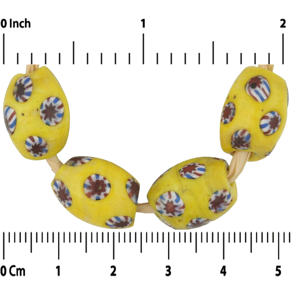 Perle millefiori antiche ovali in vetro veneziano mosaico di Murano antico commercio africano - Tribalgh
