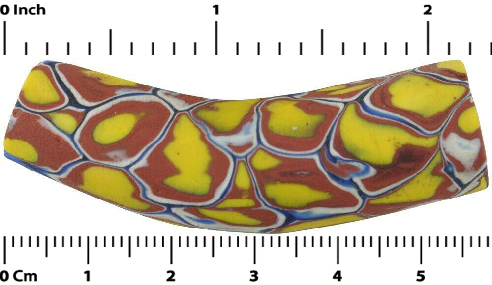 Antique African trade bead elbow Millefiori Venetian glass large Murano mosaic - Tribalgh