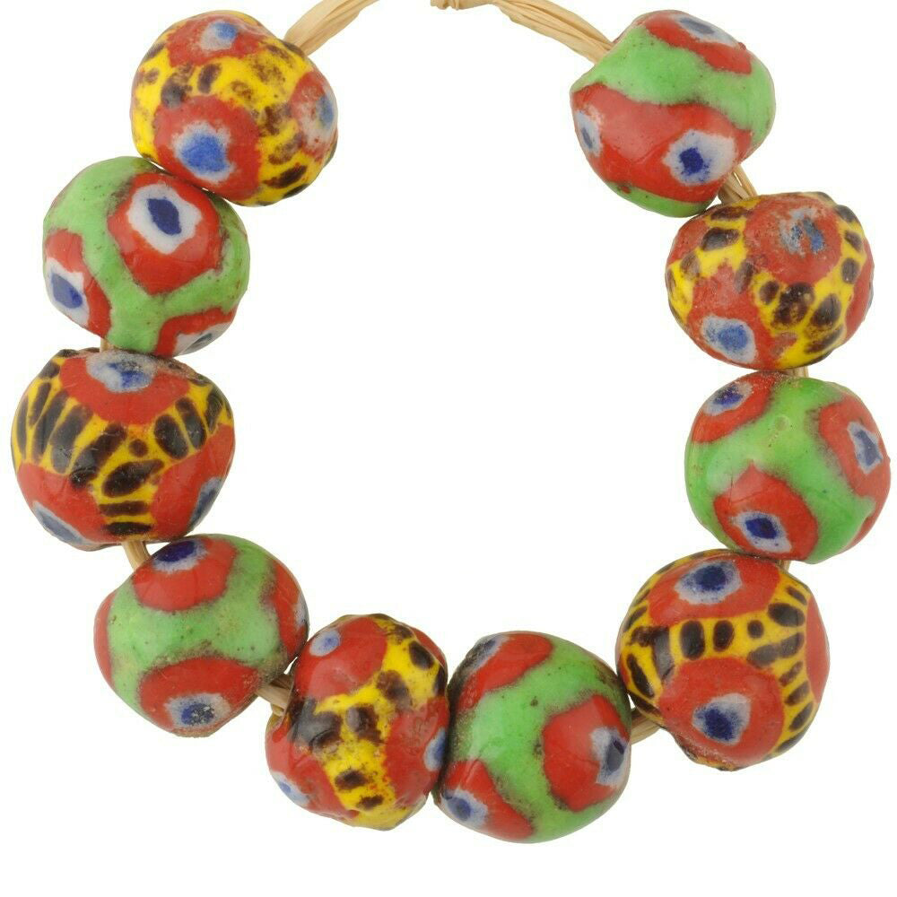 New African glass trade beads round polychrome Kiffa beads Mauritania handmade - Tribalgh