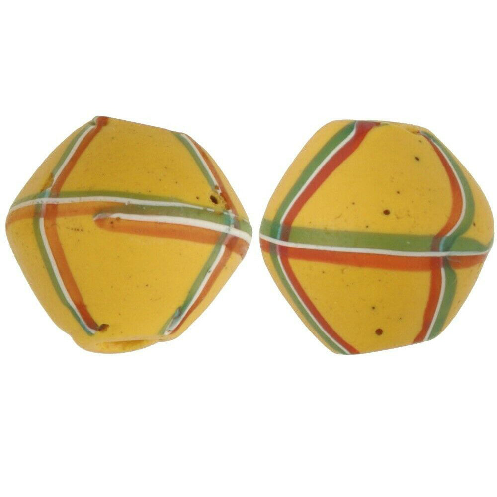 Antique Yellow Bicone Venetian Lampwork Glass Trade Beads - African Trade