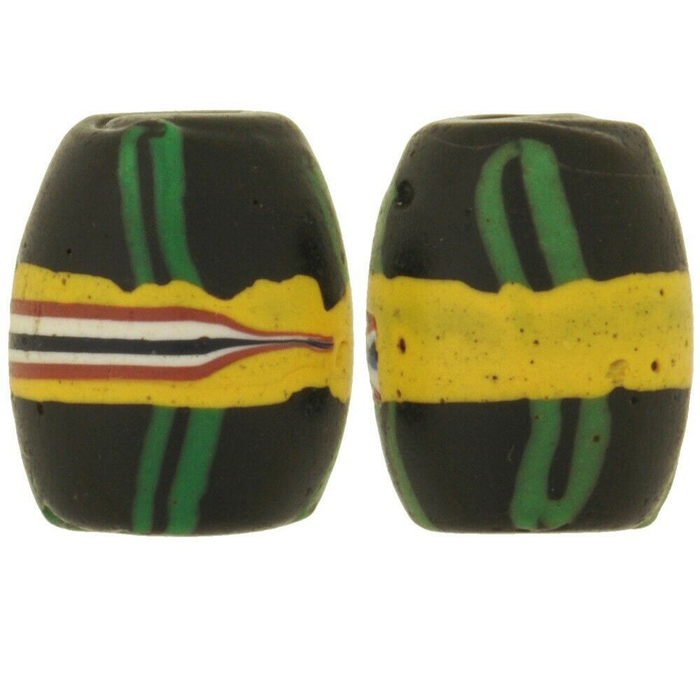 Seltene große schwarze venezianische Lampwork-Perlen mit französischem Kreuz – 15 x 12 mm – Tribalgh