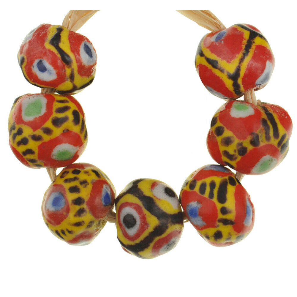African glass trade beads round polychrome Kiffa beads handmade Mauritania NEW - Tribalgh