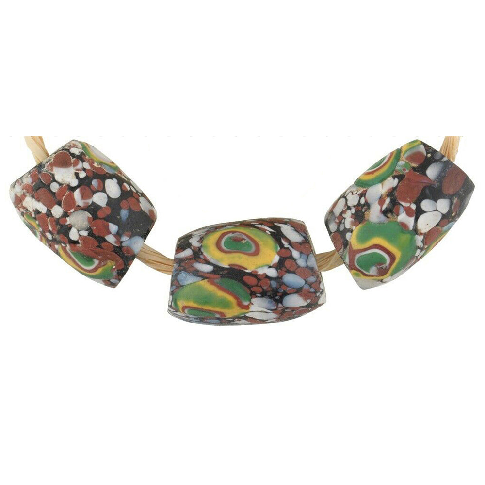 Old oval Millefiori Venetian glass beads large Murano mosaic African trade beads - Tribalgh