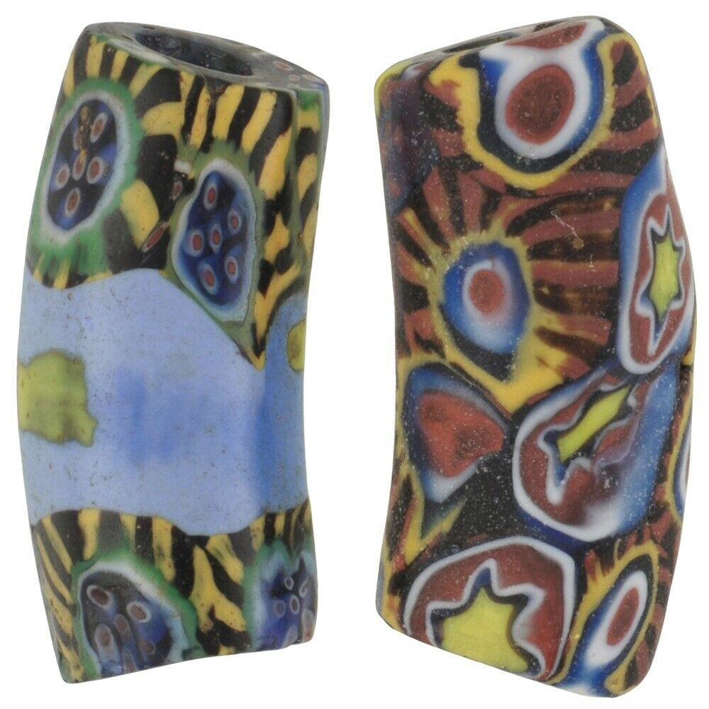 Rare African trade beads old elbow Millefiori Venetian glass beads Murano mosaic - Tribalgh