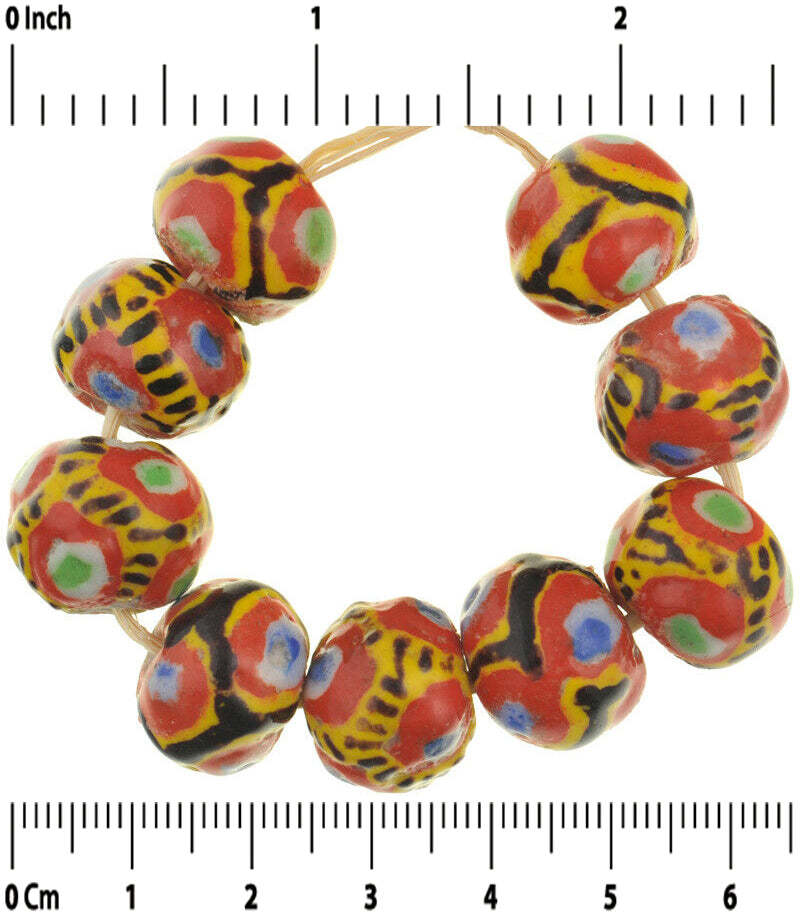 Handmade African glass beads large Kiffa polychrome trade beads Mauritania new - Tribalgh