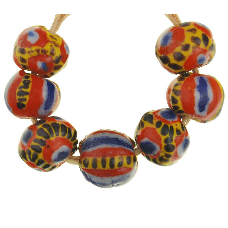 African glass trade beads round new Kiffa handmade beads polychrome Mauritania - Tribalgh