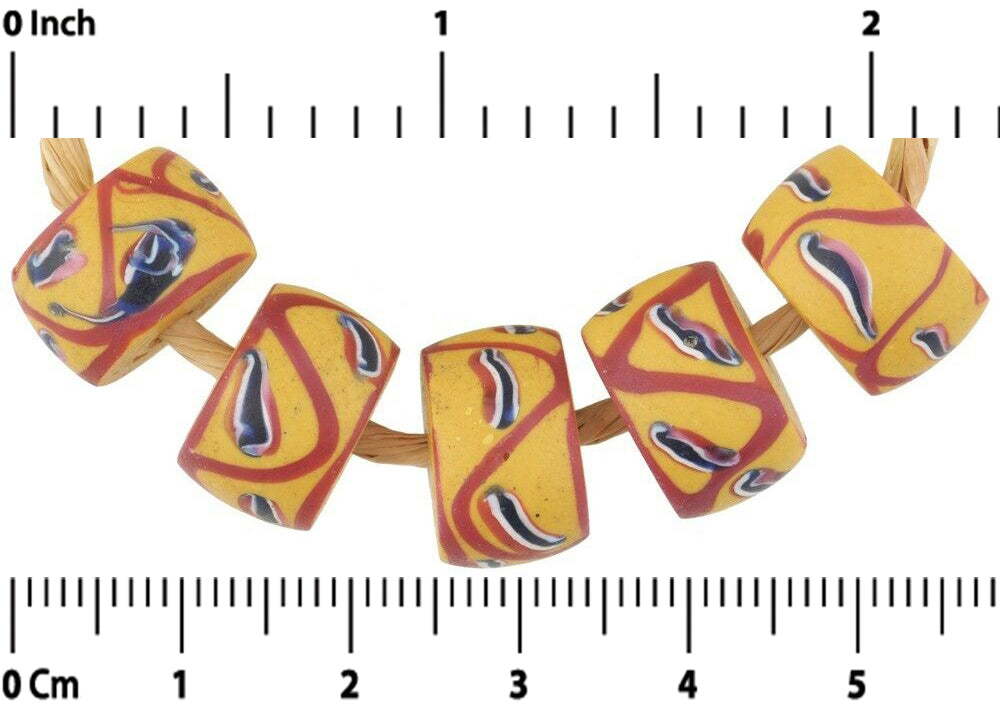 Old African trade beads Fancy Venetian glass beads yellow lampwork Ghana trade - Tribalgh
