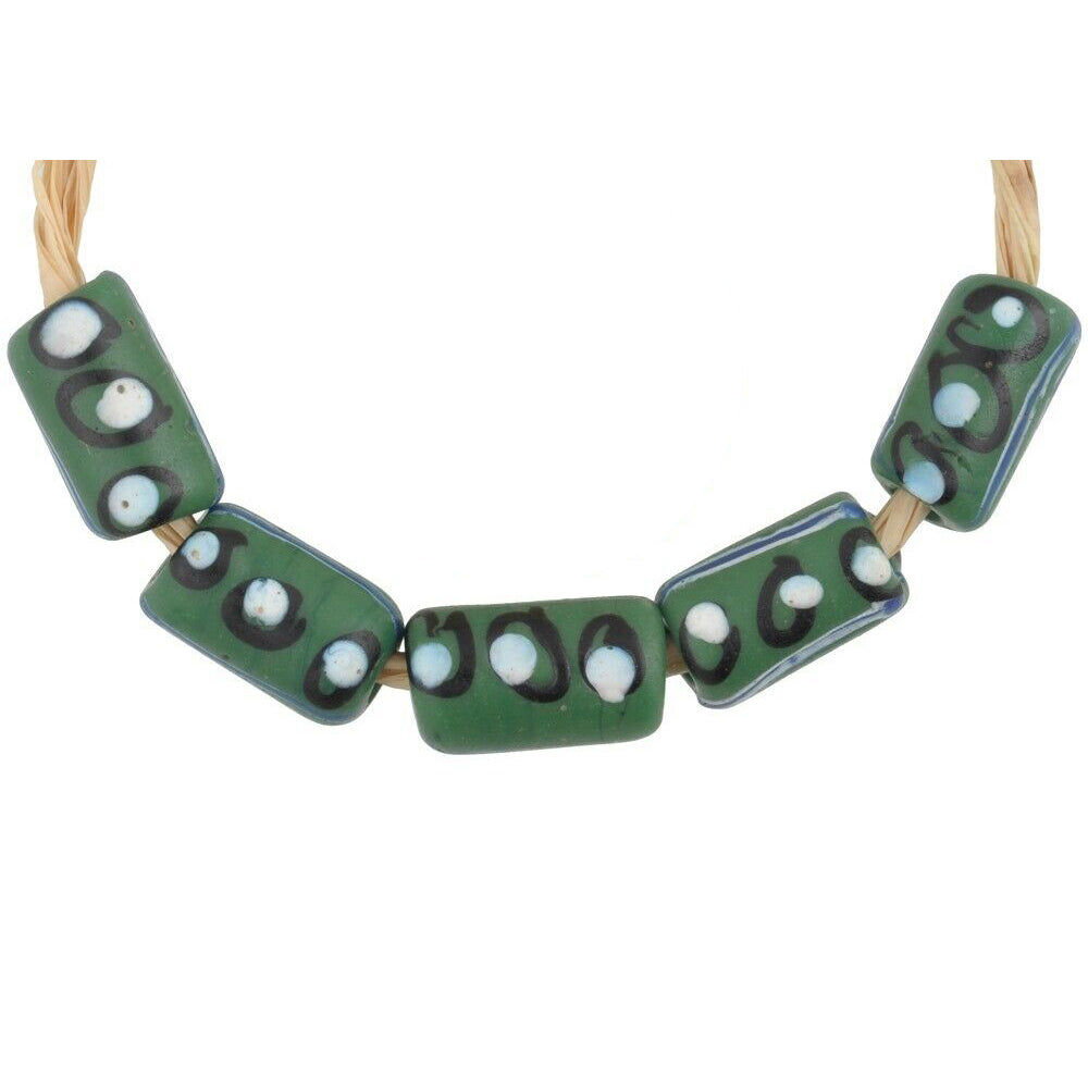 Old African trade beads green Fancy Venetian glass beads lampwork Ghana trade - Tribalgh