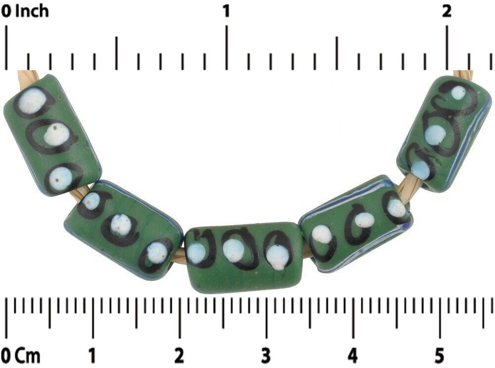 Old African trade beads green Fancy Venetian glass beads lampwork Ghana trade - Tribalgh
