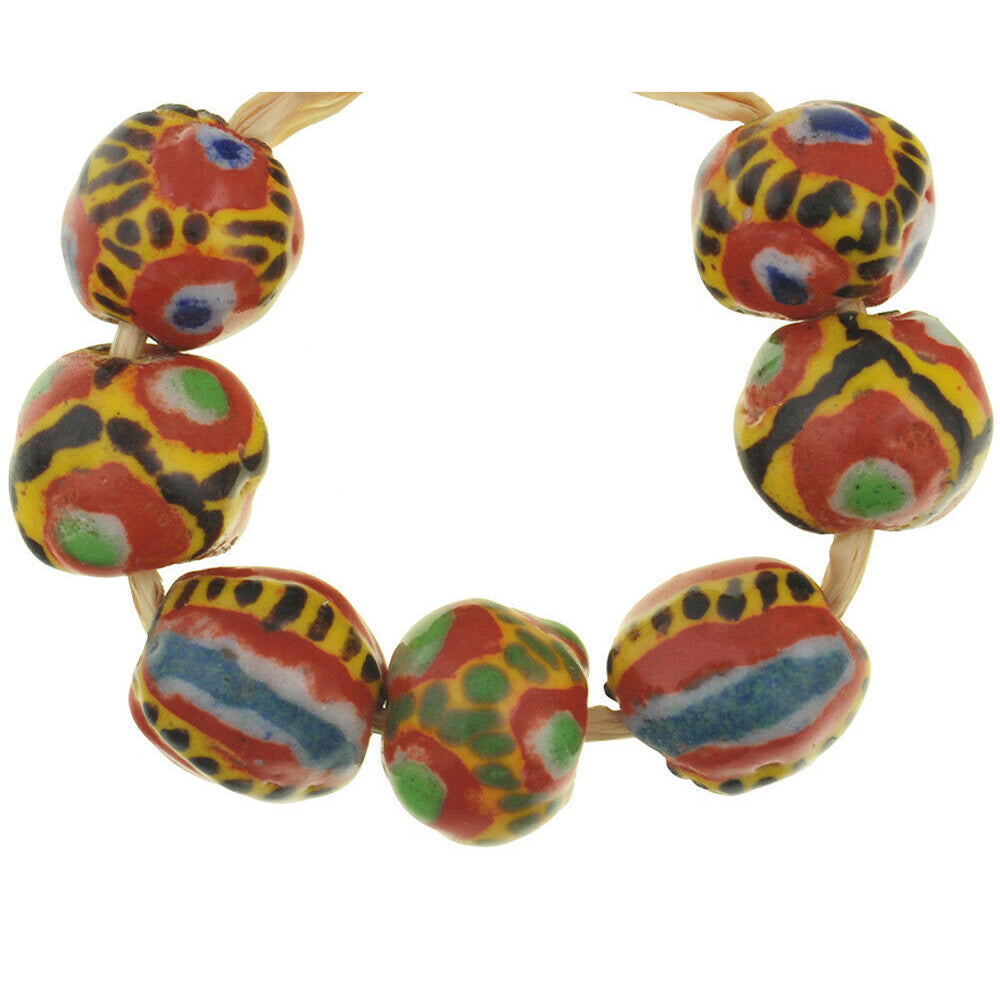 New African Glass Trade Beads Round Kiffa Handmade Beads Polychrome Mauritania