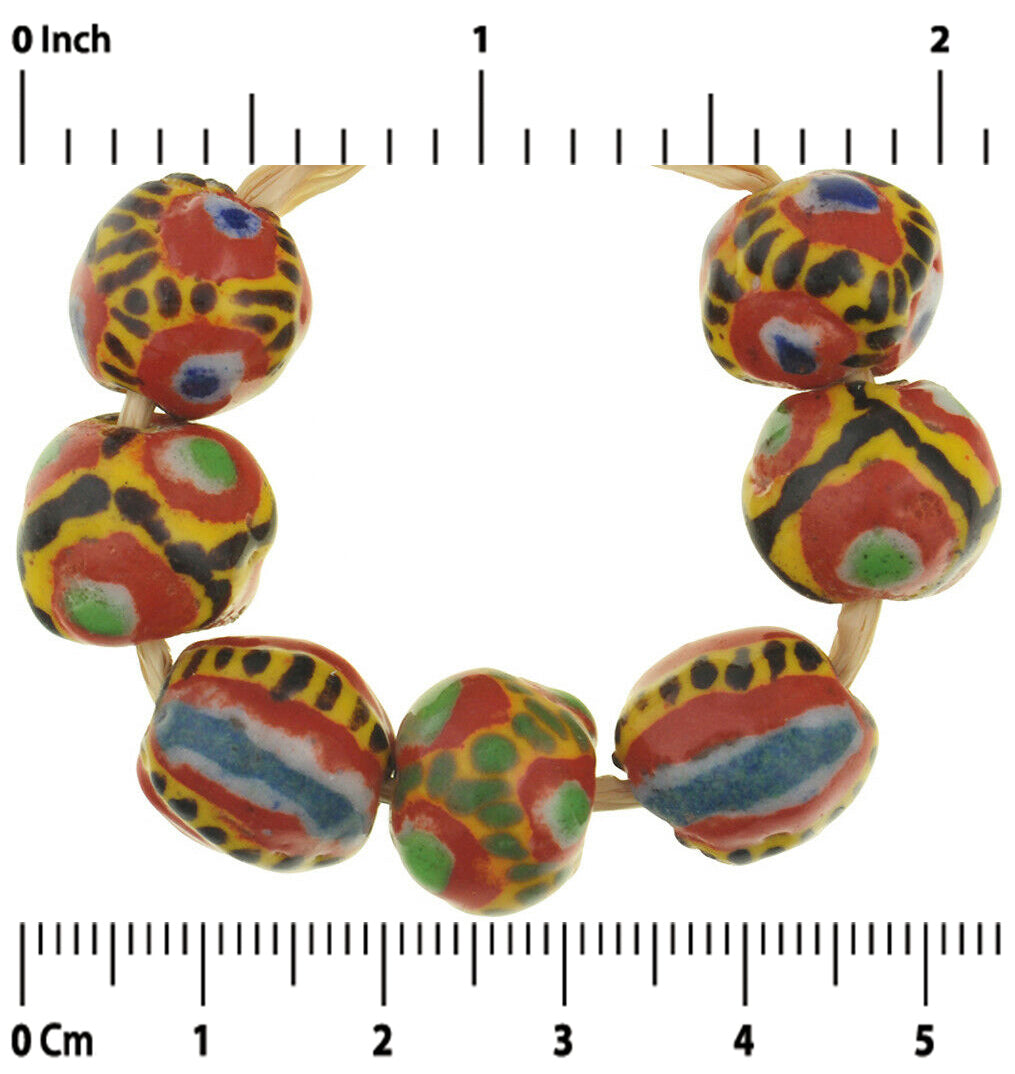 New African Glass Trade Beads Round Kiffa Handmade Beads Polychrome Mauritania - close-up