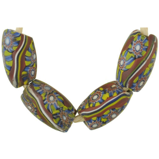 Old African glass trade bead oval Millefiori Venetian glass beads Murano mosaic - Tribalgh