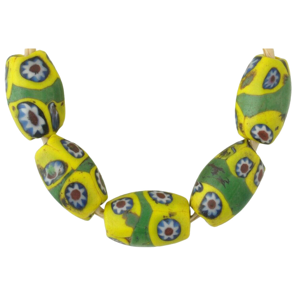 African trade beads antique oval millefiori Venetian glass banded Murano mosaic - Tribalgh