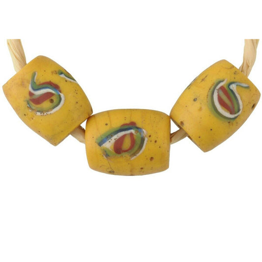 African trade antique beads Venetian glass wound lampwork old yellow Eye Fancy - Tribalgh